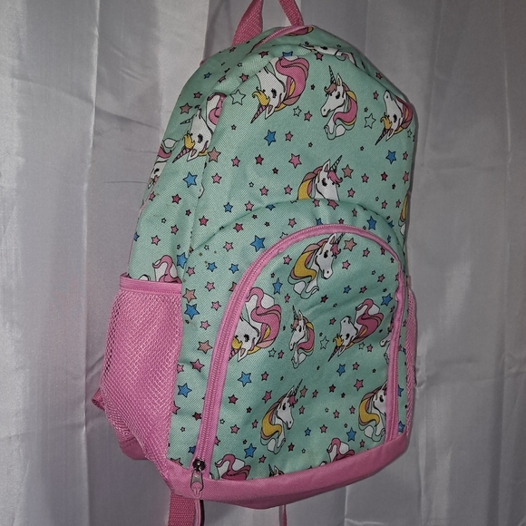 Unicorn 🦄 Backpack Girl's 15-inch Pink and Green 4 Compartments Back to School - Picture 4 of 10